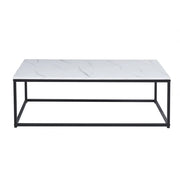 Tavolino basso EWING – Effetto marmo bianco e metallo nero – Design rettangolare