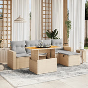 Set Divano da Giardino 6 pz con Cuscini Beige in Polyrattan