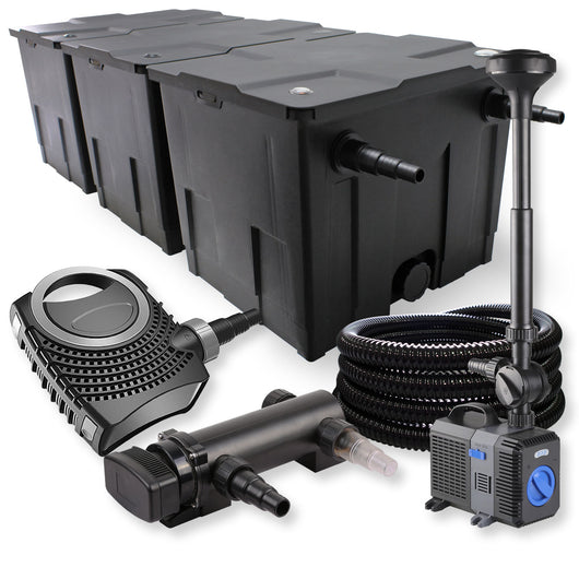 Set Filtro a 3 camere 90000l Chiarificatore UVC 18W Pompa NEO7000 50W Tubo Fontana