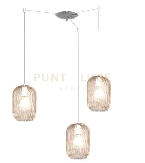 SOSPENSIONE CROMO 3 LUCI SPOSTABILE VETRI AMBRA 1181CR-S3 S-AM