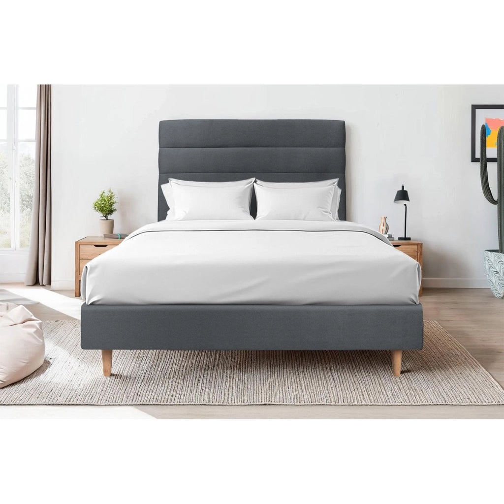 Testiera in tessuto velluto grigio antracite con linee L140 cm
