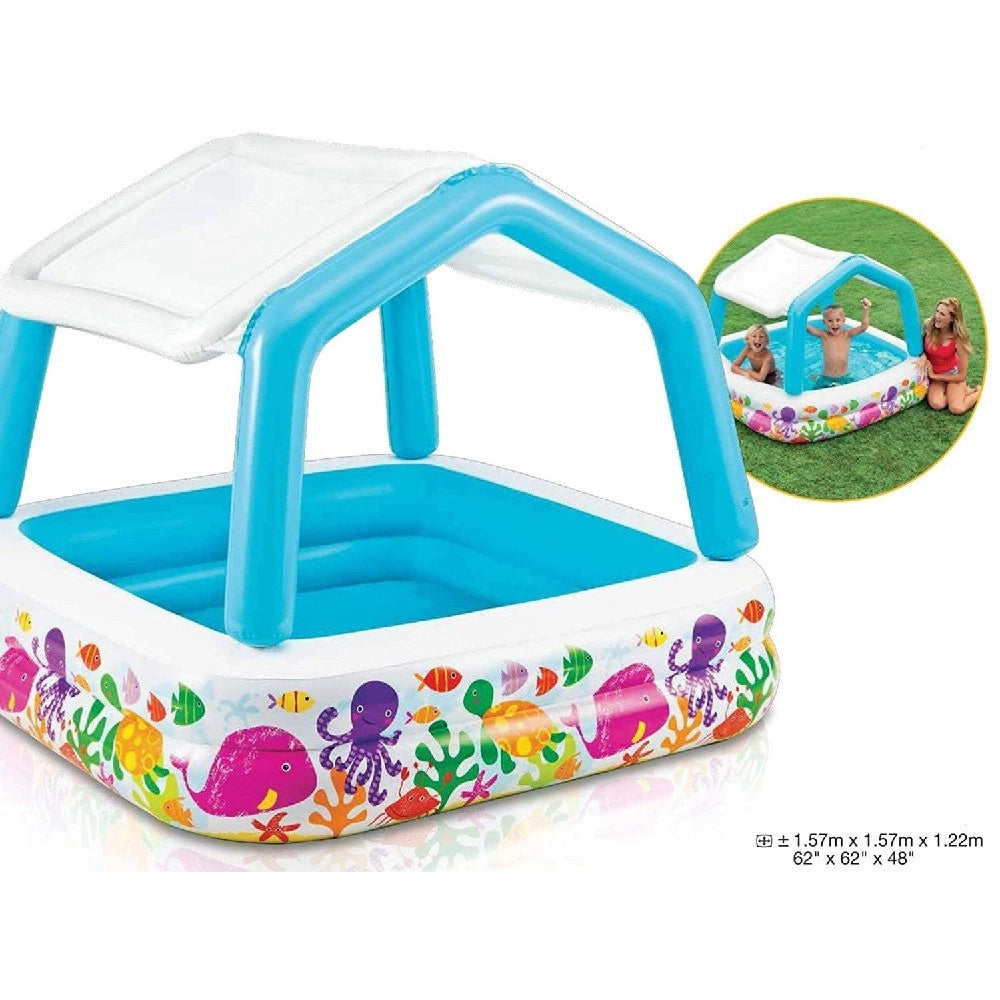 Trade Shop - Piscina Acquario Parasole Rimovibile Multicolore Gonfiabile 157x157x122cm 57470 -