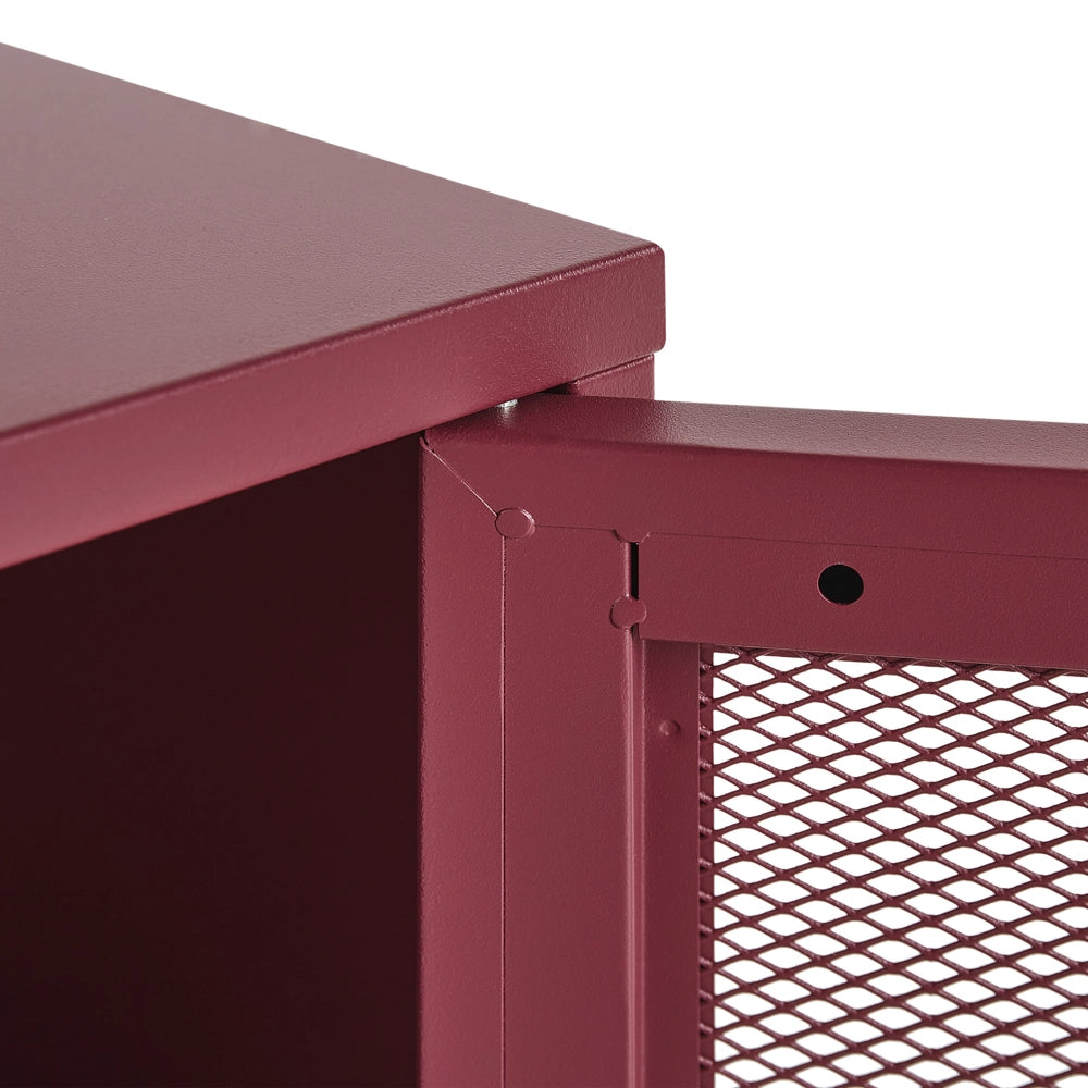 Comodino metallo rosso scuro 45 x 35 cm ante a rete camera da letto moderna industriale