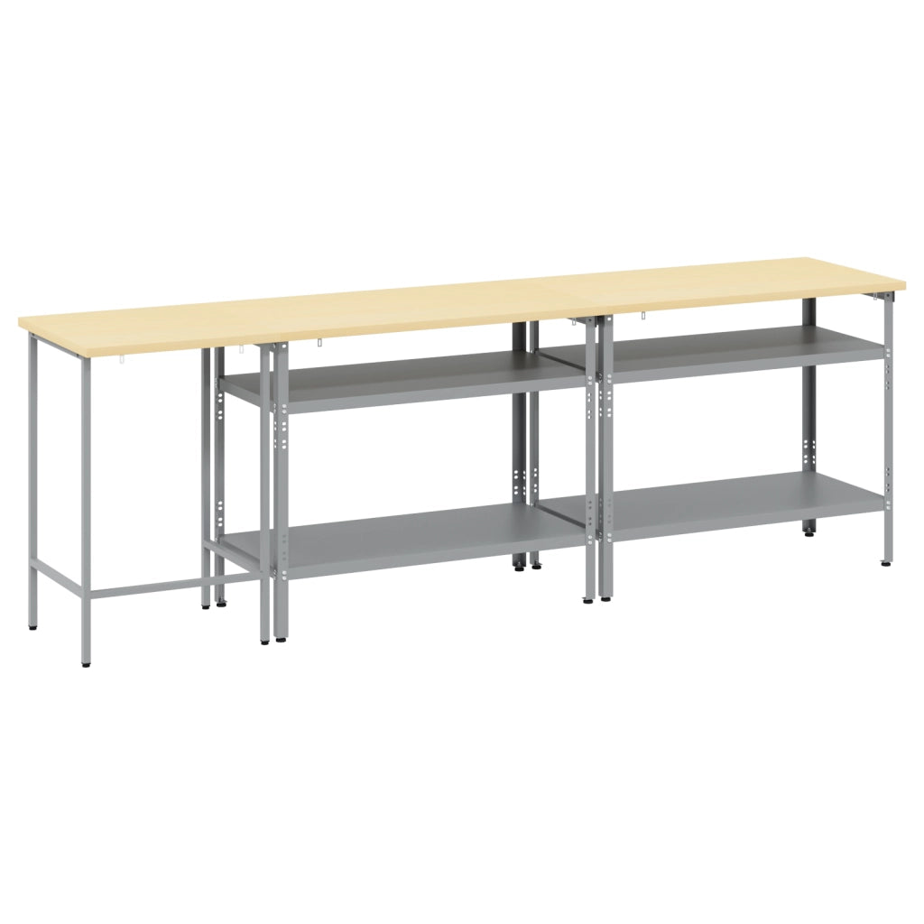 Set di banchi da lavoro in acciaio grigio, 3 pezzi