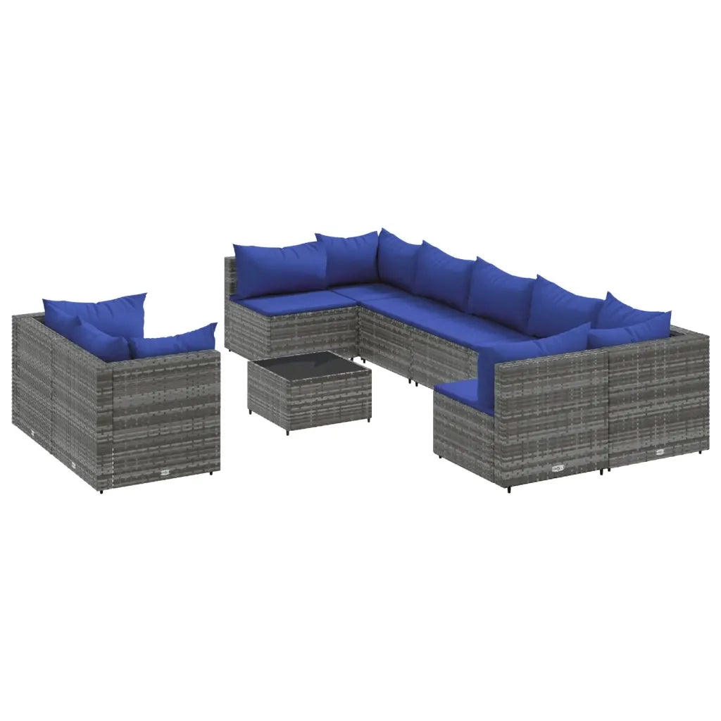 vidaXL Set Divano da Giardino 10 pz con Cuscini Grigio in Polyrattan