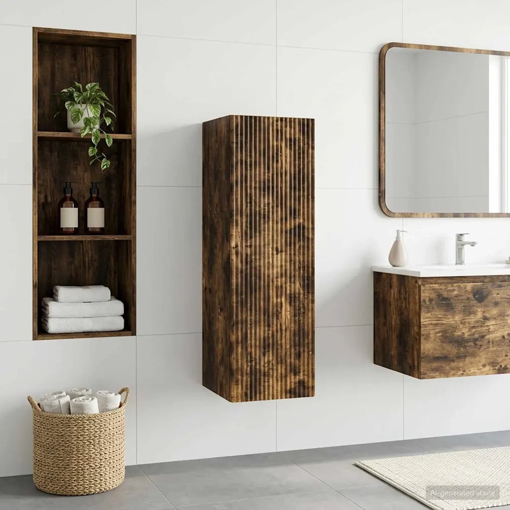 Mobiletto da Bagno a Muro Rovere Fumo 33 x 34,5 x 100 cm