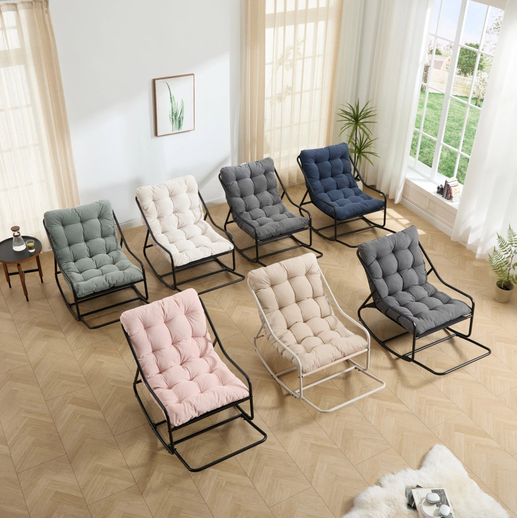 Poltrona a dondolo da esterno regolabile 75x116x82 cm in acciaio con cuscino grigio