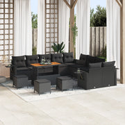 Set Divano Giardino 14 Pezzi con Cuscini Nero Polyrattan Acacia
