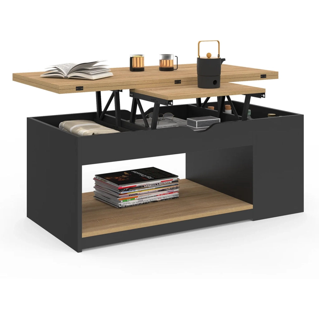 IDMarket - Tavolino rettangolare trasformabile in tavolo da pranzo ELEA in legno nero e impiallacciatura di faggio