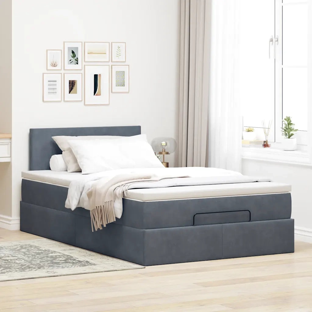 Pouf Letto con Materasso e LED Grigio Scuro 120x190cm Velluto
