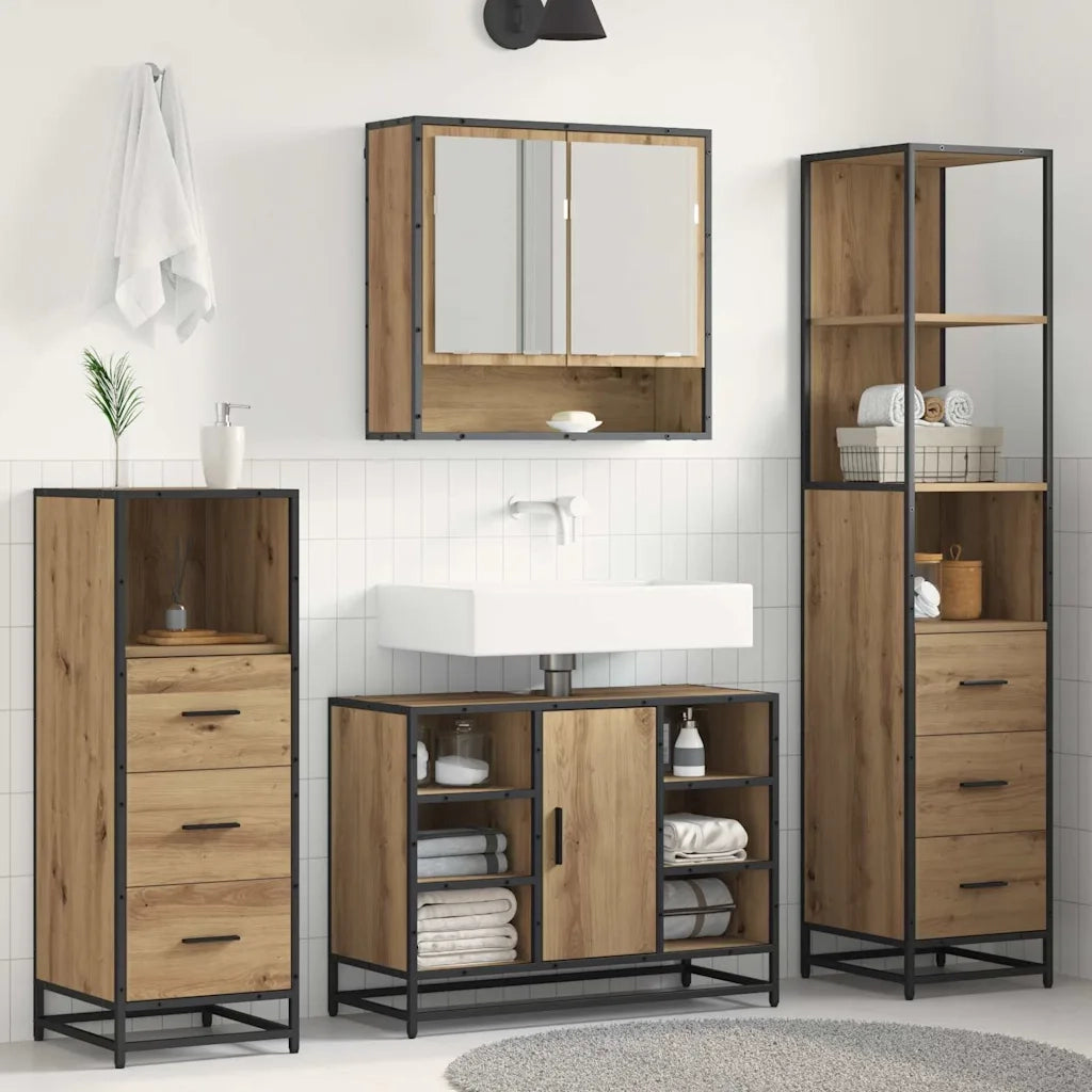 Set di mobili per il bagno con porta 3 pcs Rovere artigianale 3402570