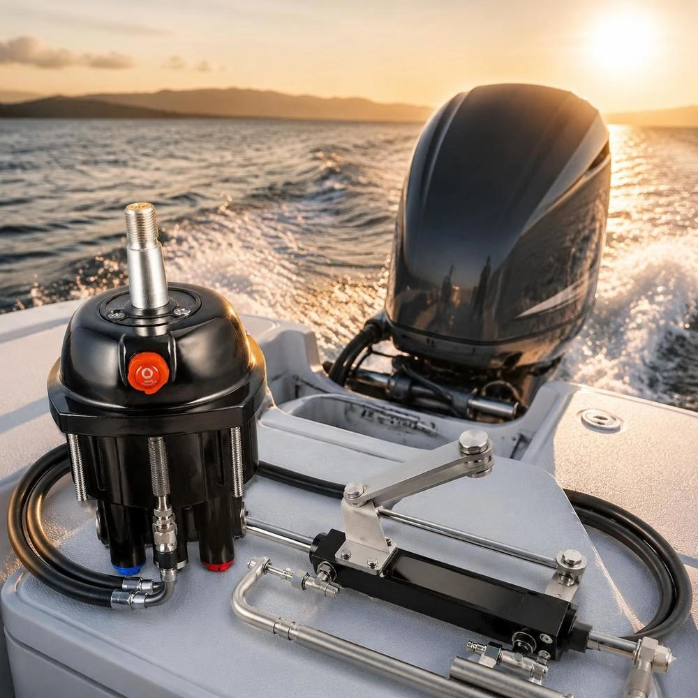 Hydraulic Steering Kit, 90 HP, Hydraulic Steering Helm Pump & Cylinder, With 6.9 MPa/1000 Psi Max Working Pressure, Aluminum Alloy Housing, Check Valve, For Outboards Fishing Boats Sailboats