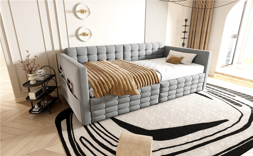 letto imbottito velluto grigio chiaro 99 x 202.4 cm