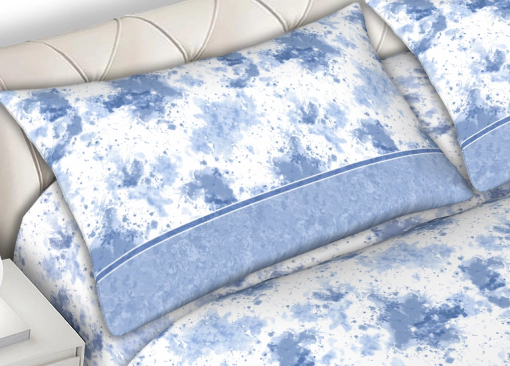 Completo Lenzuola 100% Cotone Made Italy Disegno Stain C.N - Matrimoniale - Azzurro