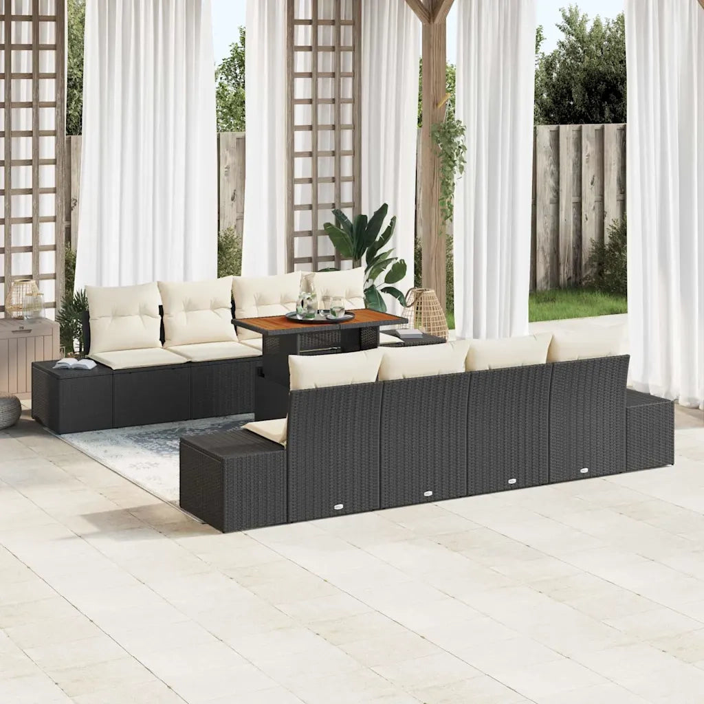 Set Divano da Giardino con archiviazione 9 pcs Nero Poly Rattan 3358672