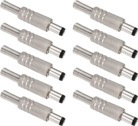Adattatore DC per dispositivi - Molecola maschile - Socket maschile - Molecola maschile - Adattatore - Argento - Libretto di istruzioni per lettore multimediale - Giocatore MP3 - Adatto per 5.5x2.5mm - 10 pezzi