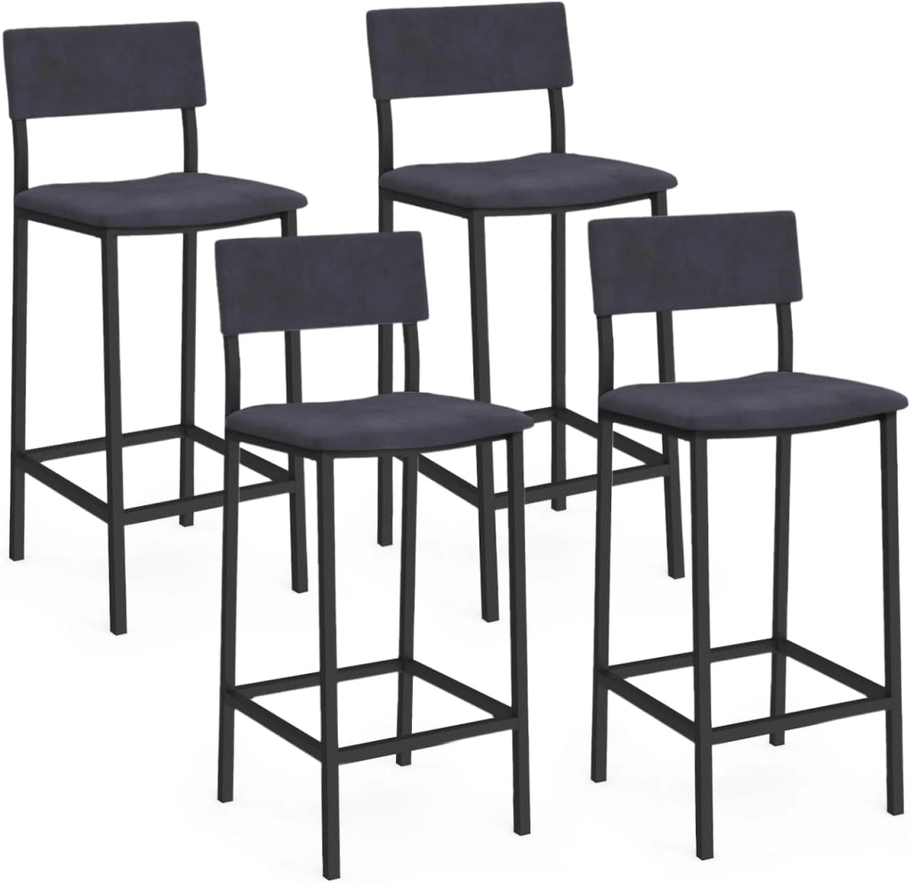 Set di 4 sgabelli da bar AUBIN con schienale, sedia da cucina in velluto grigio antracite