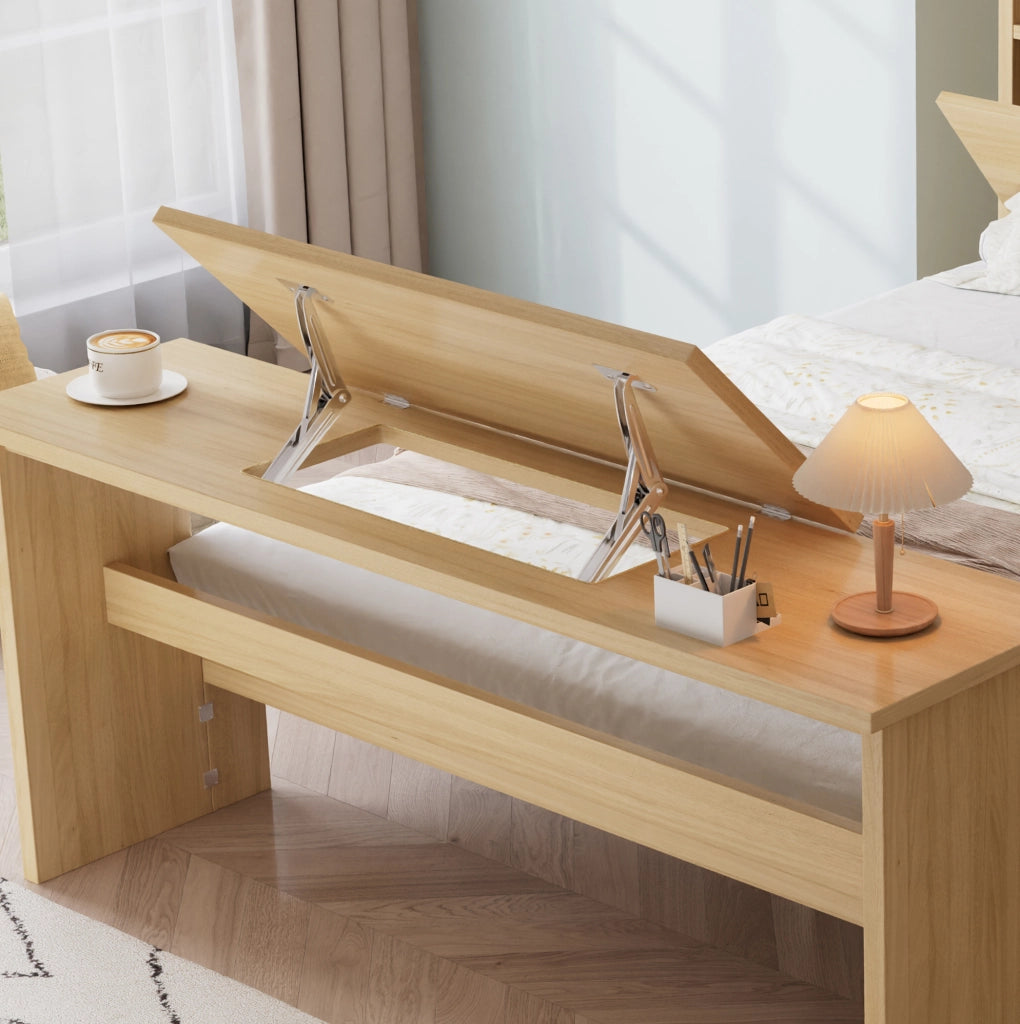 Letto multifunzione in legno 140x200 cm con contenitore e tavolo pieghevole