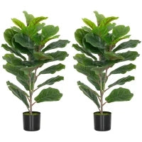 Set di 2 piante artificiali per interni alte 80 cm con vaso in plastica, Verde