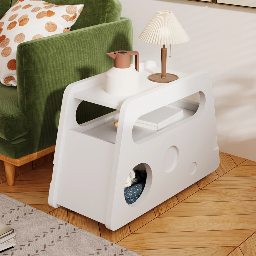 OKWISH Comodino con Ruote e Aperture Laterali, Angoli Arrotondati, per Camera da Letto, MDF, Bianco, 81 x 33 x 51.5 cm