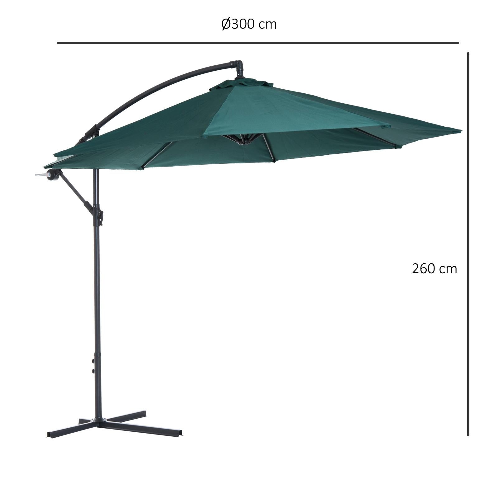 Ombrellone da Giardino Decentrato Ø3m in Metallo e Poliestere Verde