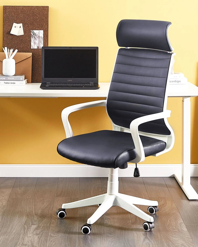 Sedia da Ufficio in Ecopelle Nera e Bianca Girevole Alzata a Gas Regolabile in Altezza con Ruote Ergonomica Moderna