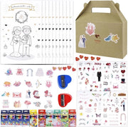 Set di colori per bambini da 10 pezzi per attività di matrimoni - inclusi pennelli coloranti e adesivi.