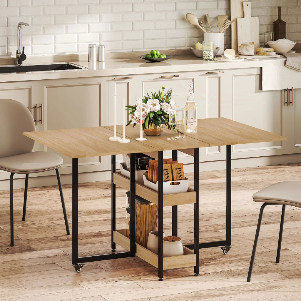 Tavolo da pranzo pieghevole con ruote ¨C zephmum ¨C quercia 120x60x75 cm