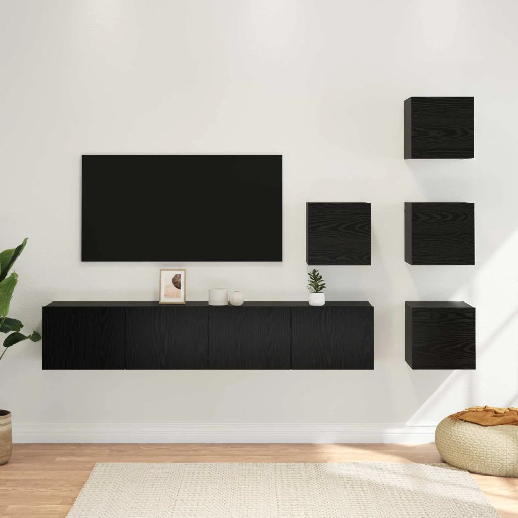 Set mobile TV 6 pz Rovere Nero Legno ingegnerizzato 3438603