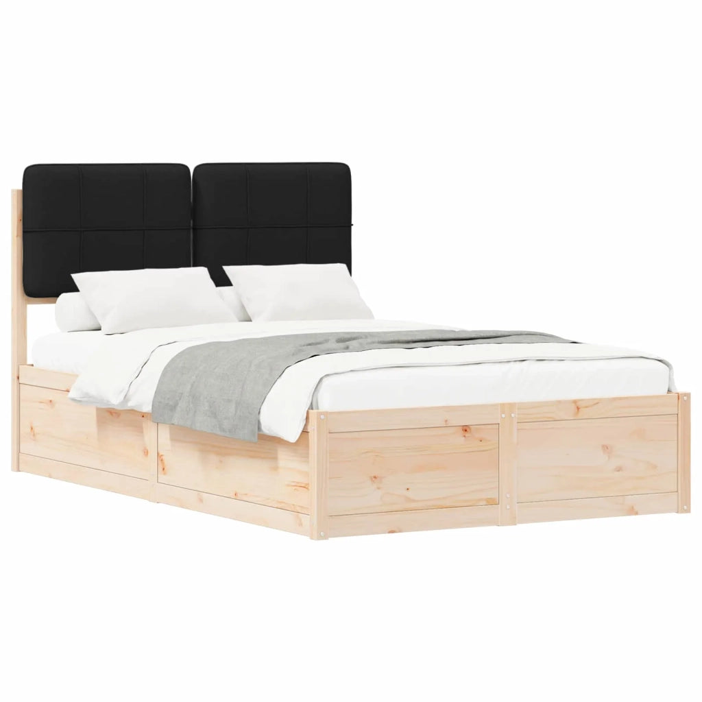 Letto con Testiera Rivestita Nero 120 x 190 cm Pino massello