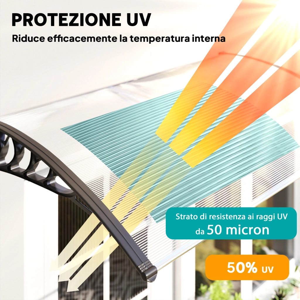 Tenda da sole curva ¨C zephmum ¨C policarbonato alluminio grigio 90x150x25 cm