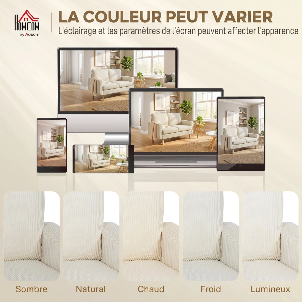 Divano 2 posti in velluto ¨C zephmum ¨C 134 cm, crema