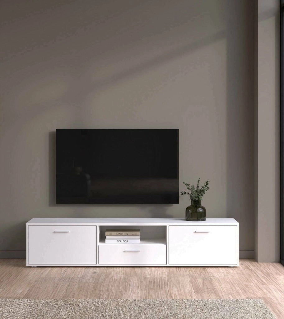 Mobile porta TV Giaele, Credenza da soggiorno, Armadio basso per TV, Base parete attrezzata, 177x40 h38 cm, Bianco