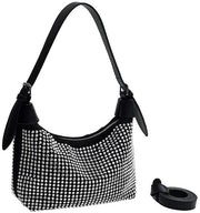Borsa da Spalla per Donna Mini Cinturino con Chiavi a Clessidra Tasca da Spalla Gotica con Glitter Borsa da Spalla Elegante per la Sera Borsa da Festa per Matrimonio Tempo Libero Nero con Argento