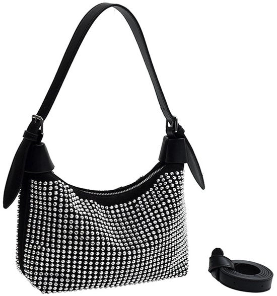 Borsa da Spalla per Donna Mini Cinturino con Chiavi a Clessidra Tasca da Spalla Gotica con Glitter Borsa da Spalla Elegante per la Sera Borsa da Festa per Matrimonio Tempo Libero Nero con Argento