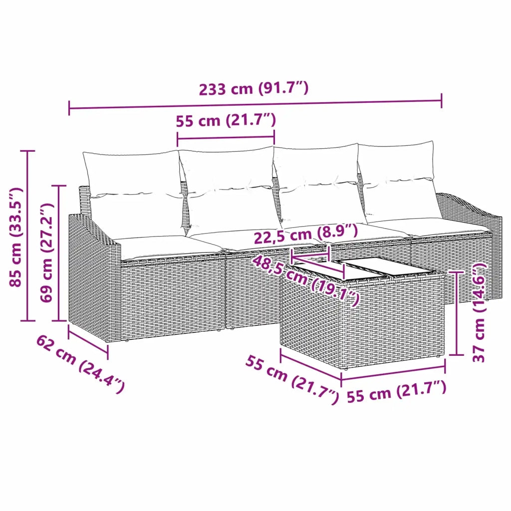 Set di divani con cuscino 5 pcs Nero e Turchese polyrattan