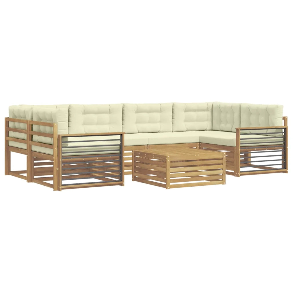 Set di divani da esterno 7 pcs Bianco e Crema Poliestere
