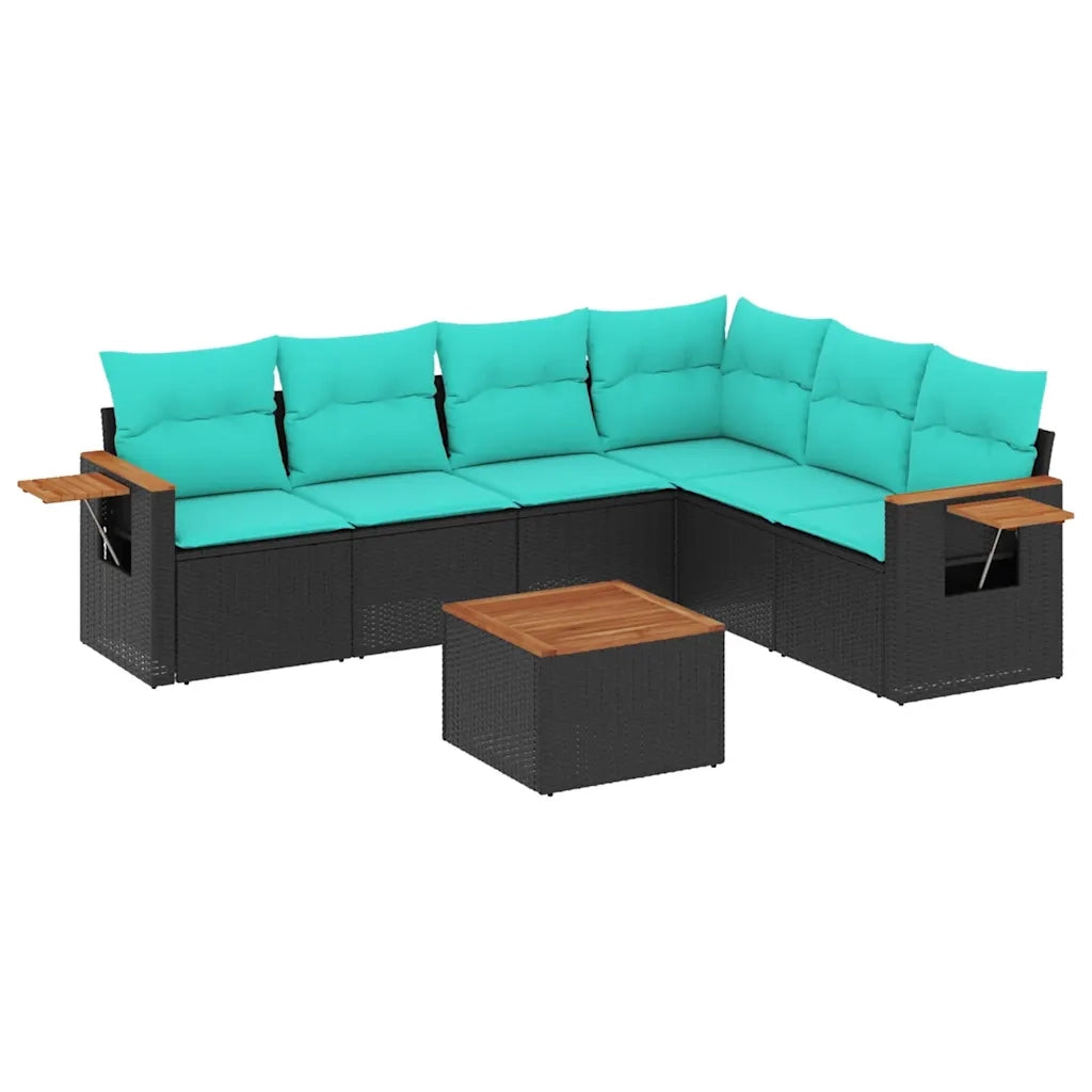 Set Divani da Giardino 7 pz con Cuscini Nero in Polyrattan
