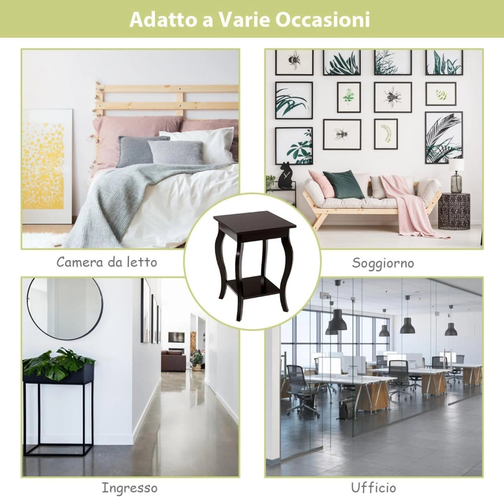 Comodino, Comodino da Divano a 2Livelli, Tavolino per la Camera da Letto, Capacità di peso di 17 kg, 40 x 40 x 60 cm (2, caffè)