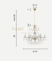 LAMPADARIO OPERA 6 LUCI TRASPARENTE E FUME' ATTACCO E14 VETRO E CRISTALLO D.72cm