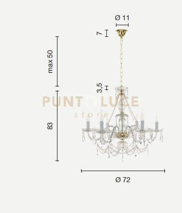 LAMPADARIO OPERA 6 LUCI TRASPARENTE E FUME' ATTACCO E14 VETRO E CRISTALLO D.72cm