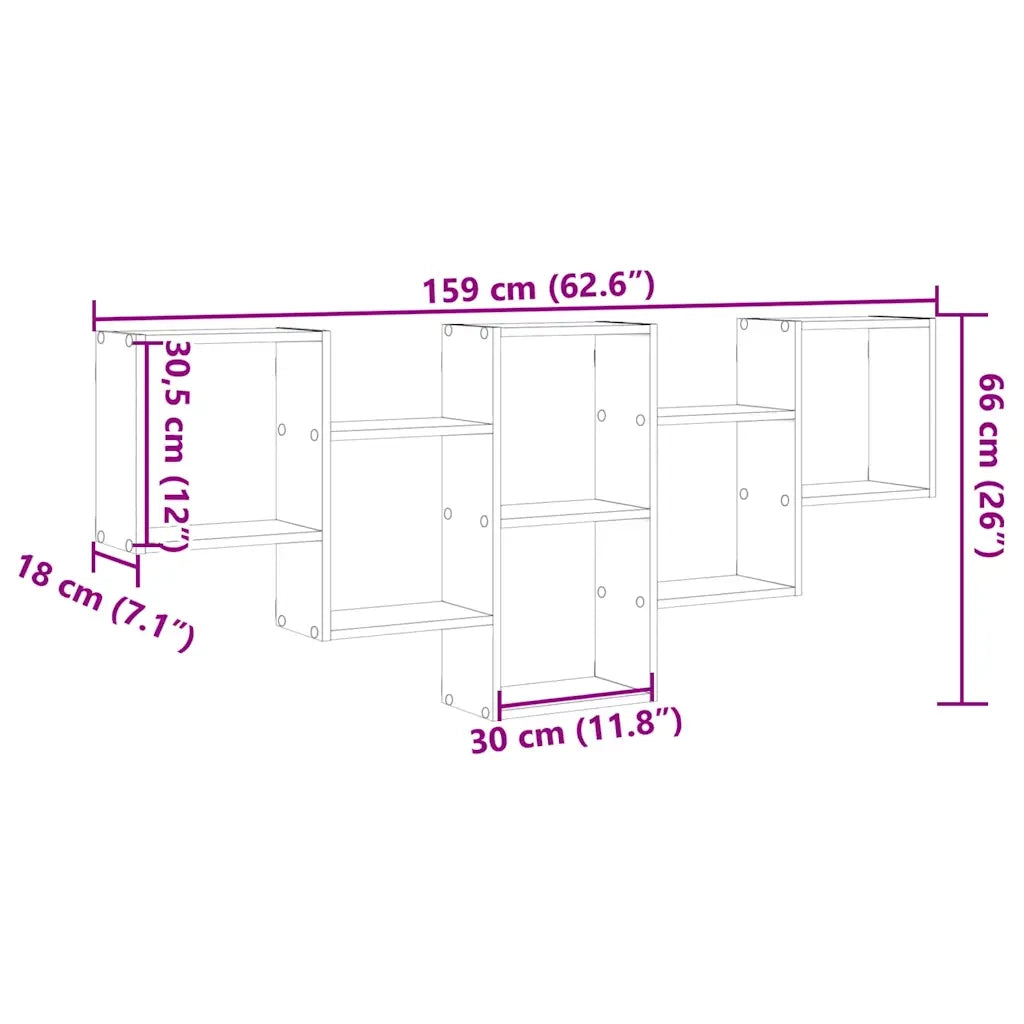 Scaffale a Muro Grigio Cemento 159x18x66 cm in Truciolato 853302