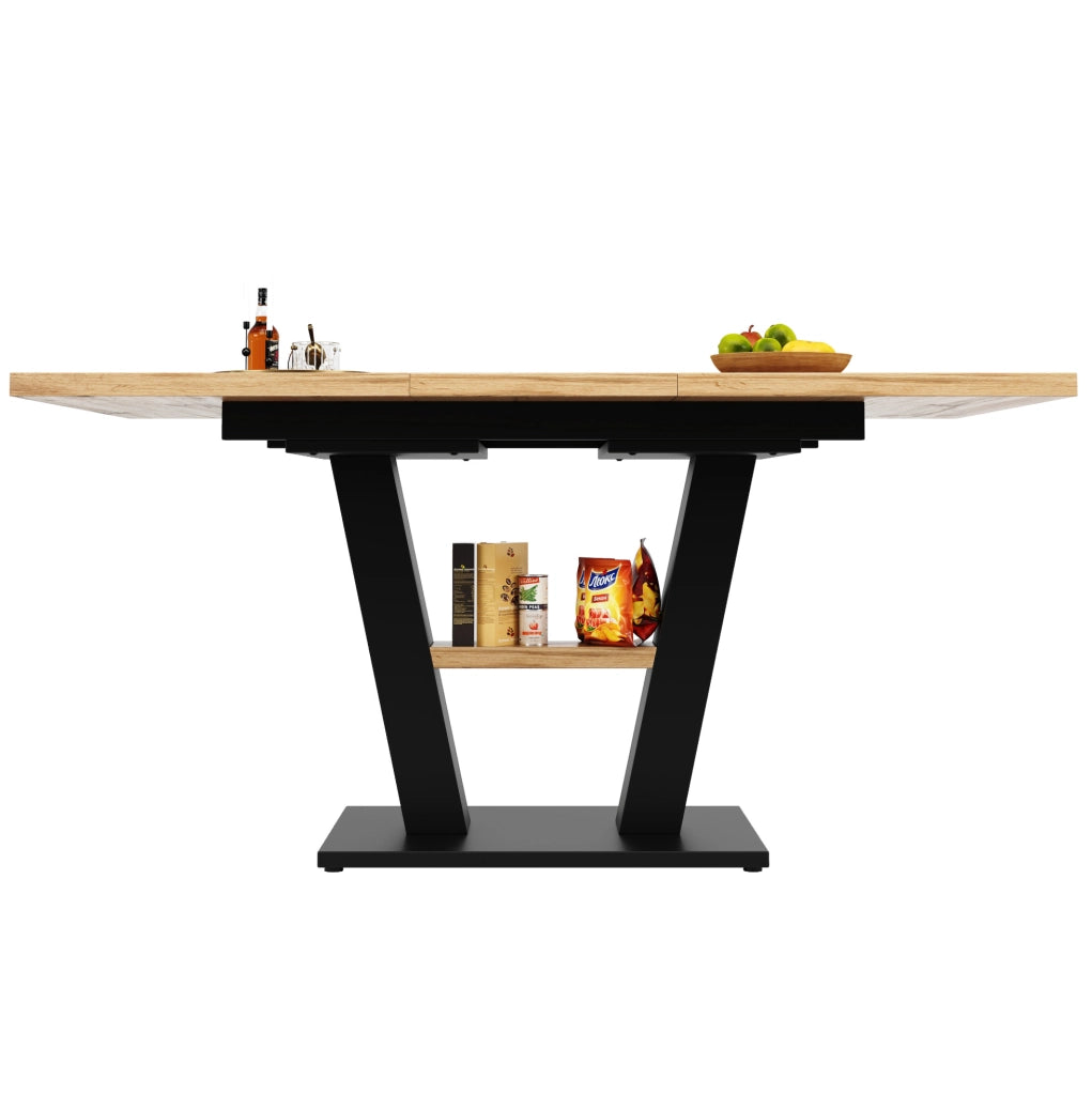 Tavolo da pranzo 118x70x75 cm; allungabile con gambe incrociate; MDF; nero e colore naturale