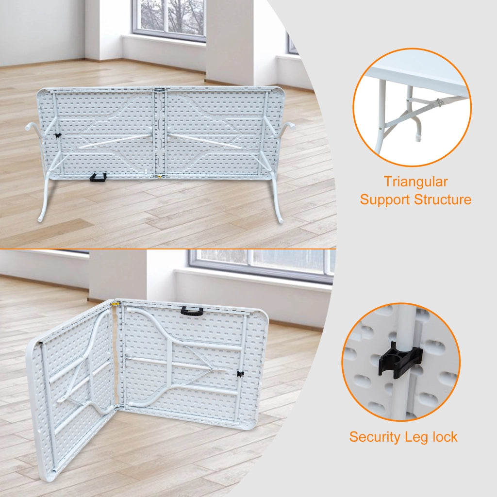 Tavolo Pieghevole con Manico ¨C MINIMAL ¨C Bianco, 180 cm, Portata 135 kg