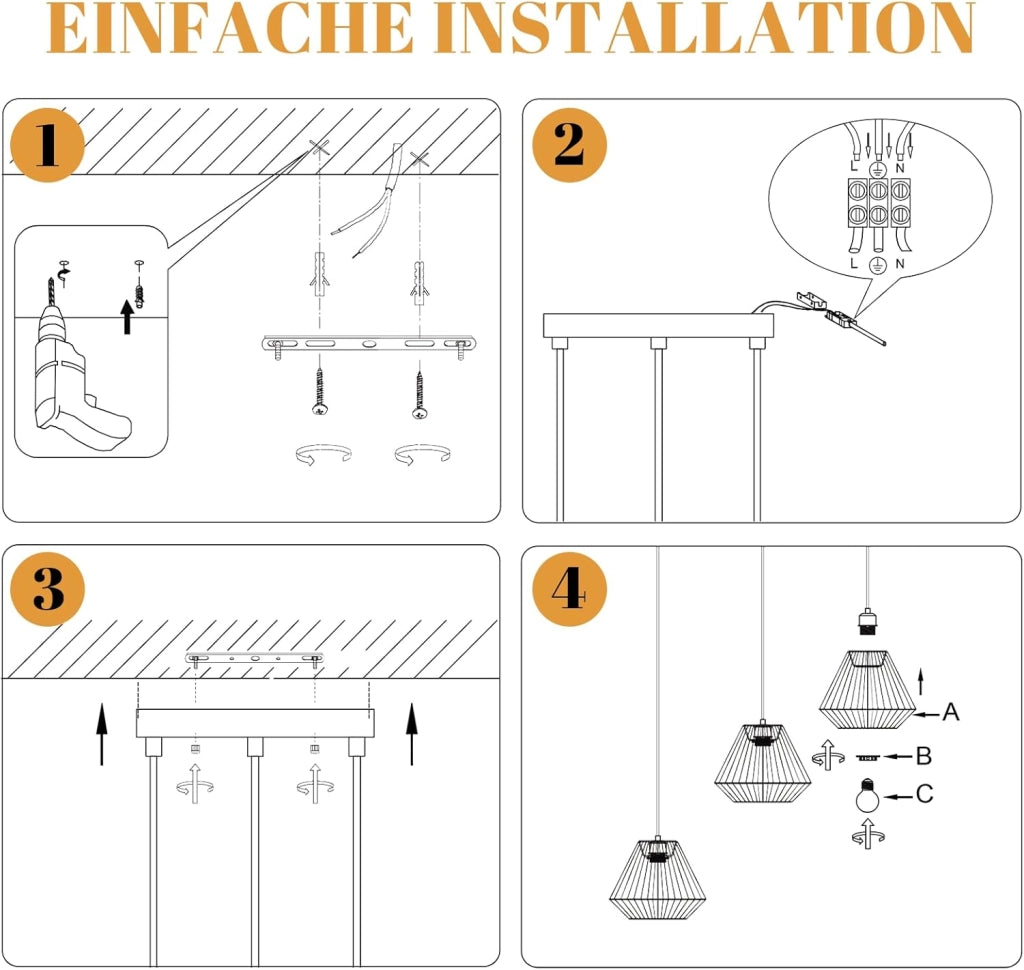 Lampada a sospensione ZMH regolabile retr¨° nera vintage 150 cm E27 Lampadine max. 25 W (lampadina non inclusa)