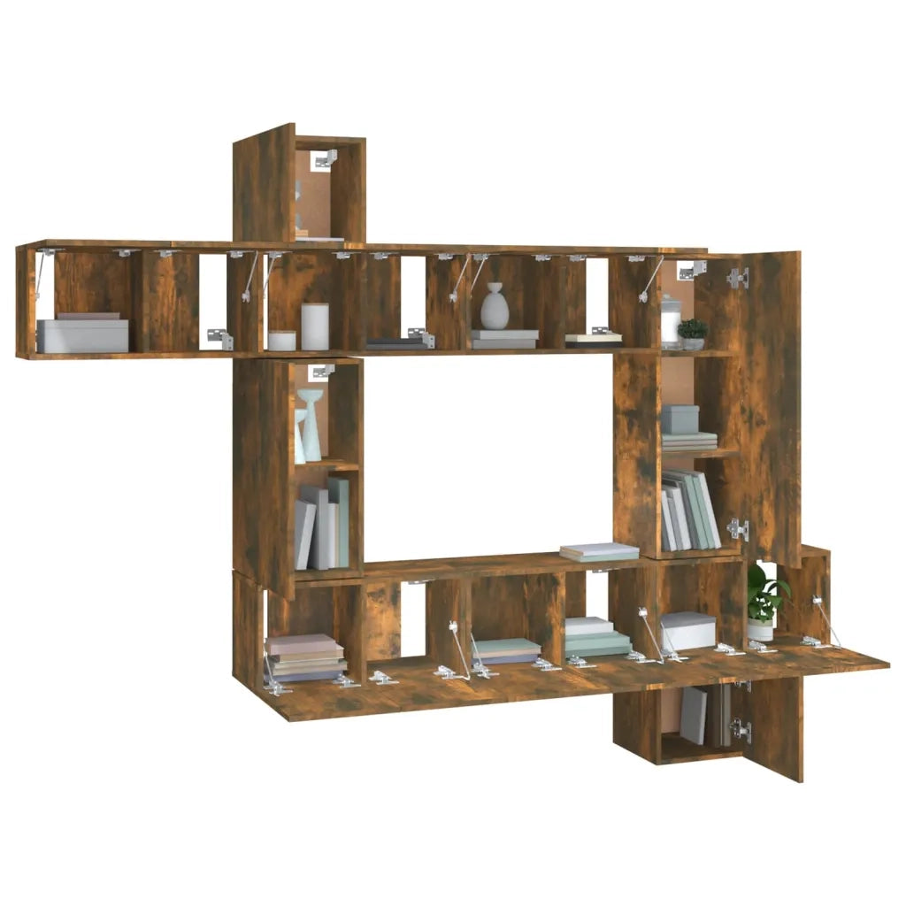Set Mobili Porta TV 10 pz Rovere Fumo in Legno Multistrato 3120320