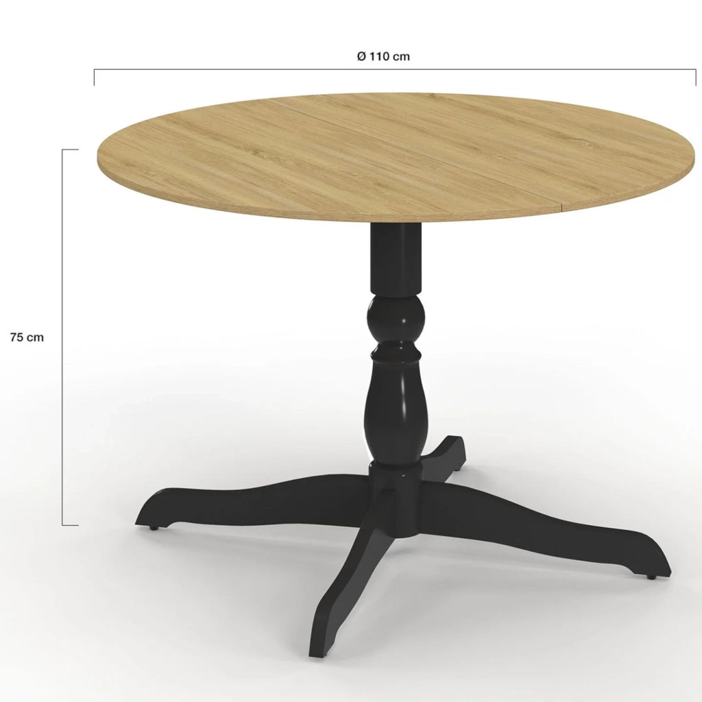 IDMarket - Tavolo da pranzo rotondo MARIE 4-6 persone in faggio e nero 110 cm