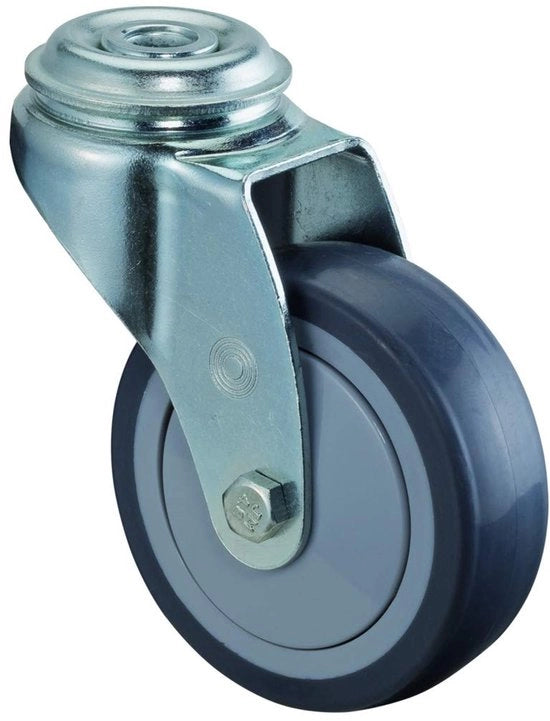 Ruote BS A301.A85.075 senza piatto, piano di gomma grigio, cuscinetti a rulli, diametro 75mm, altezza 103mm