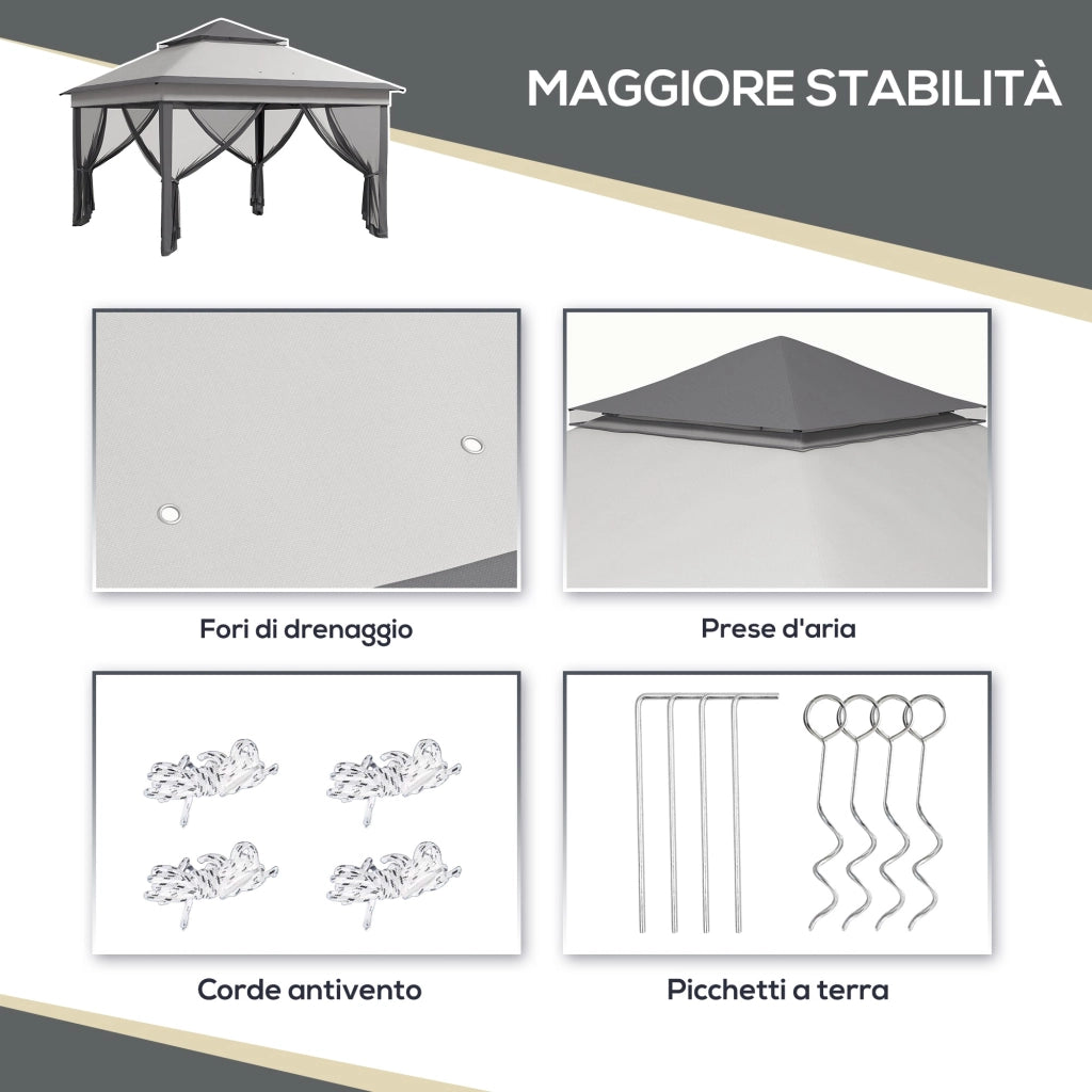 Gazebo da Giardino 326x326x272 cm Altezza Regolabile e Zanzariere Grigio Chiaro e Scuro