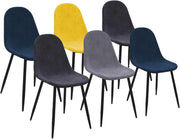Set di 6 sedie DALI in velluto misto blu, grigio scuro, grigio chiaro e giallo